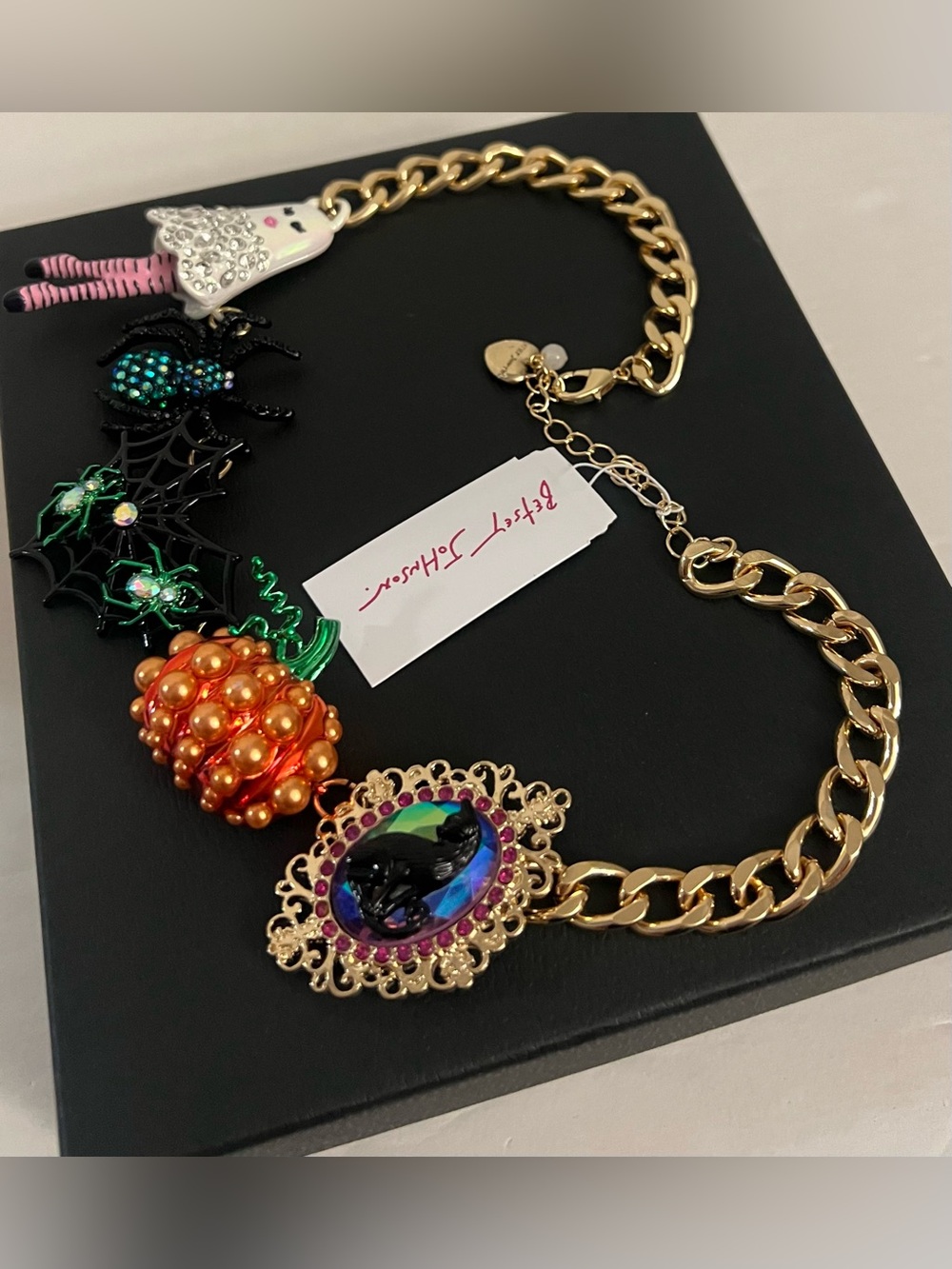 Betsey Johnson Halloween Statement Necklace with Pumpkin, Spider & Ghost Charms - Picture 16 of 16